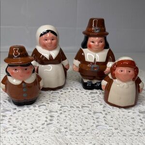 Whimsical Brown and Cream Pilgrim Figurine Set